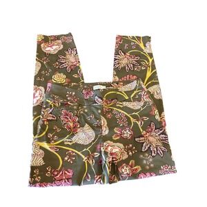 Spartina Botanical Floral Print Pants Olive Green Pink Yellow Women's Size M